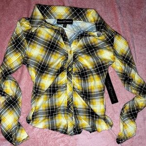 Almost Famous Yellow Plaid Long Sleeve Size M
